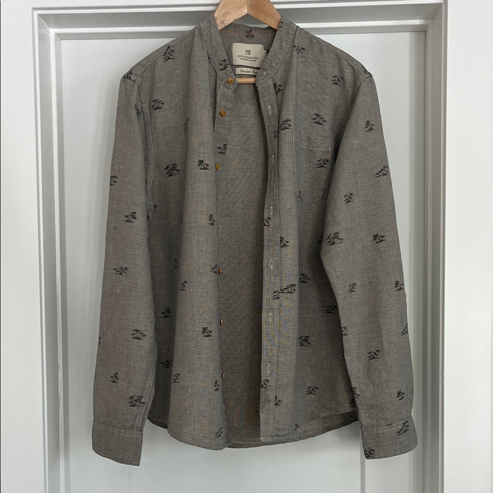 Scotch&Soda Men's Grey Patterned Button-Up Shirt Size M
